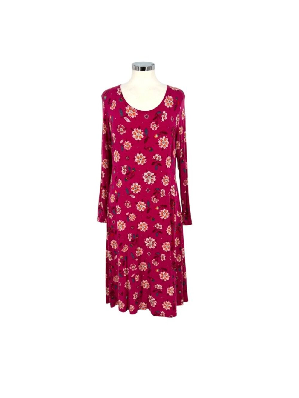 Gudrun Sjödén Floral A-Line Long Sleeve Dress Dark Pink Size Medium